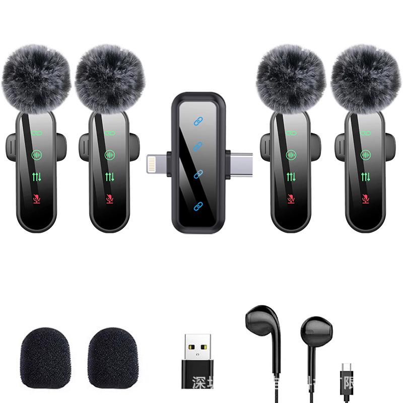 H19 Wireless Lavalier Microphone: One-to-Four Cross-Border, Three-in-One Interface for Live Streaming, Mobile Shooting, Noise Reduction Recording.