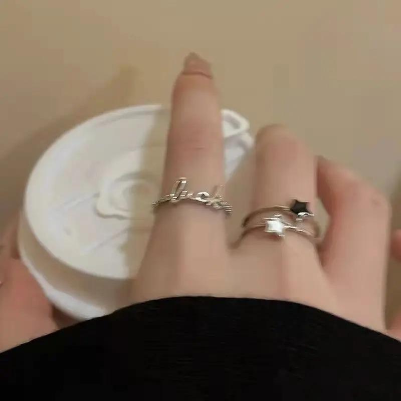 Fashion Y2k Accessories Open Ring Star Zircon Crystal Rings for Women Girls Double Layer Aesthetic Grunge Jewely Set