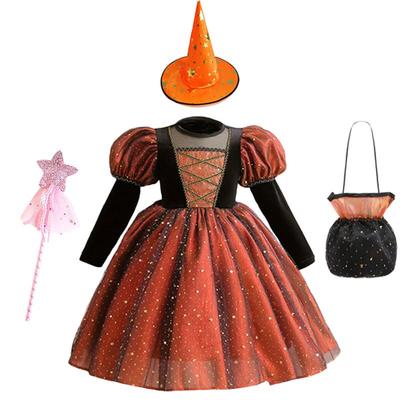 Disfraz de Princesa Bruja de Halloween para Niñas - Vestido de Juego de Roles y Actuación Transfronterizo