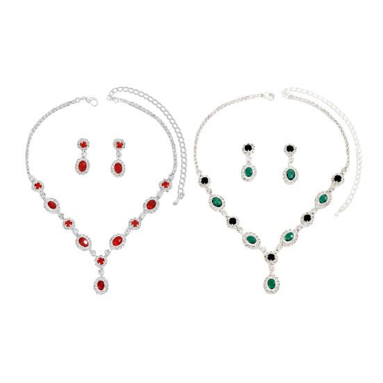 1 Set Hochzeitskette und Ohrringe Damen Retro Strass Schmuckset Faux Edelstein Halskette Ohrringe Valentinstag Geschenk für Ehefrau Sie