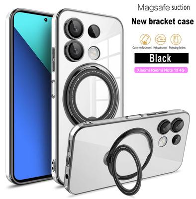 Plating Ring Magnetic Transparent Phone Case For Xiaomi Redmi Note 13 Pro Plus 13C 4G 5G Magsafe Wireless Charging Cover