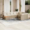 10 piece Garden Sofa Set with Cushions Beige Poly Rattan
