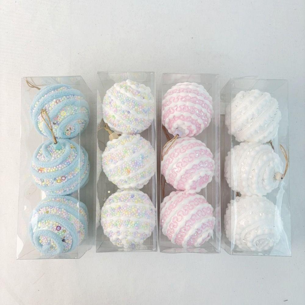 3pcs 8cm Foam Christmas Balls Pendant Shatterproof Reusable Christmas Macaron Hanging Balls Elegant Colorful