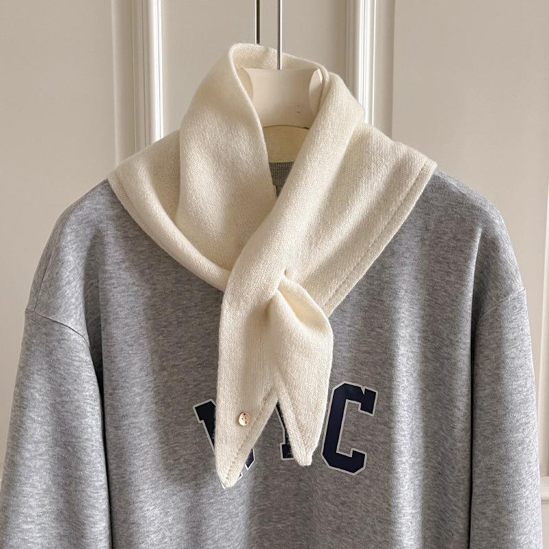 Knitted Scarf Women Wool Winter Warm Scarves Bright Solid Color Design Thickened Shawl Soft Triangle Pure Wool Neck