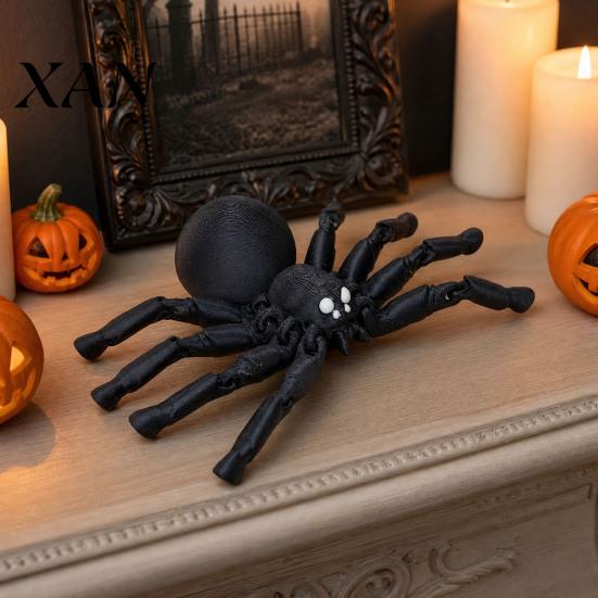 Movable Spider Joints 3D Printed Articulated Figurine, Flexible Joint Black Realistic Model Statue, Collectible Gothic Ornament for Halloween