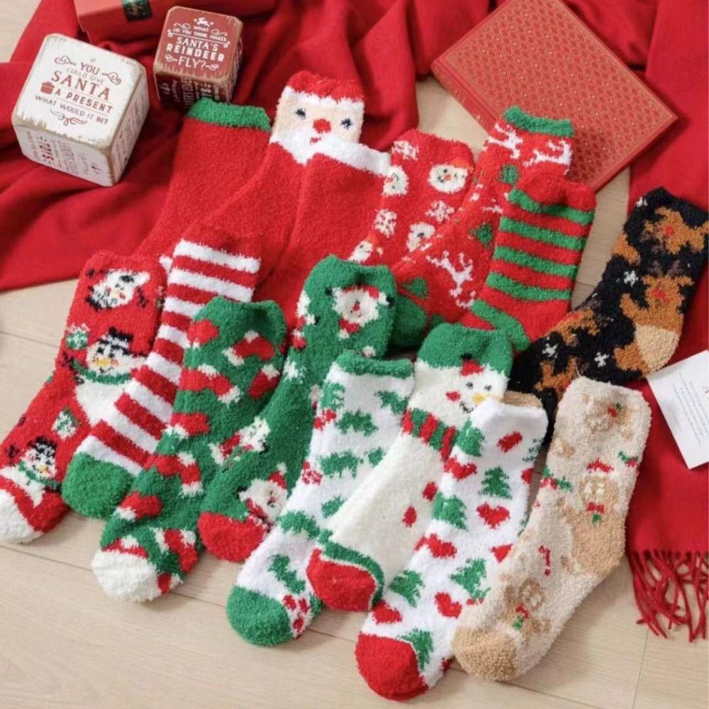 Non-slip Christmas Velvet Socks Warm Carpet Socks Xmas Gifts Fluffy Floor Socks  Women