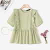 ZANZEA Women Casual Round Neck Summer Short Sleeve Ruffles Splice Blouse