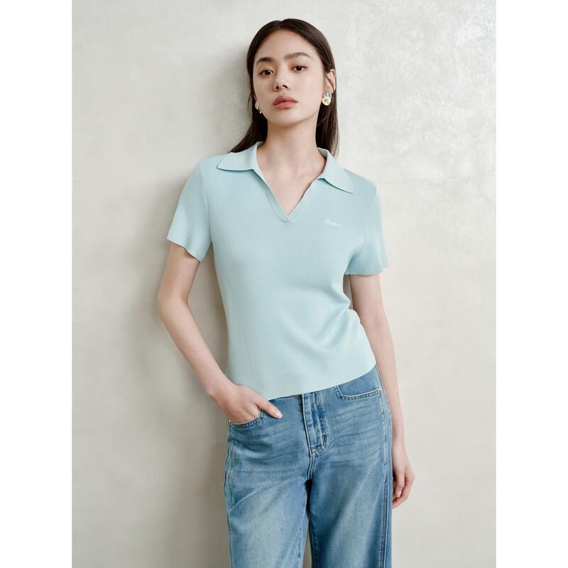 Peacebird Women's Mint Cool Polo Knit Short Sleeve Top