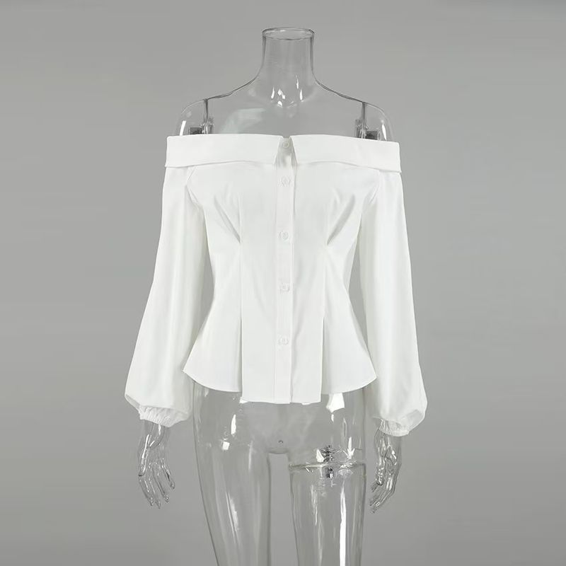 

Fashion Style Sexy off-Shoulder off-Shoulder Shirt Fashion Versatile Top Sexy off Shoulder Shirt White S