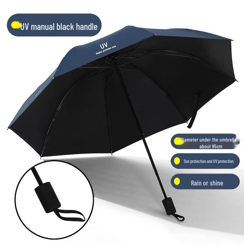 UV Protective Black Folding Sun Umbrella - Anti-Ultraviolet Women's Sunshade with Custom Logo