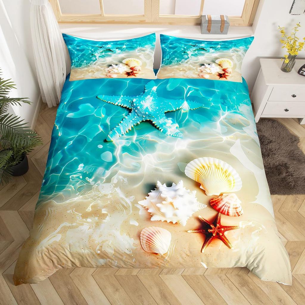 Poszewka na kołdrę Gwiazda Morska Twin Urocze Stworzenia Morskie Komplet Pościeli Tropikalna Plaża Druk Muszli Morskich Poszewka na Kołdrę z Poszewką na Poduszkę