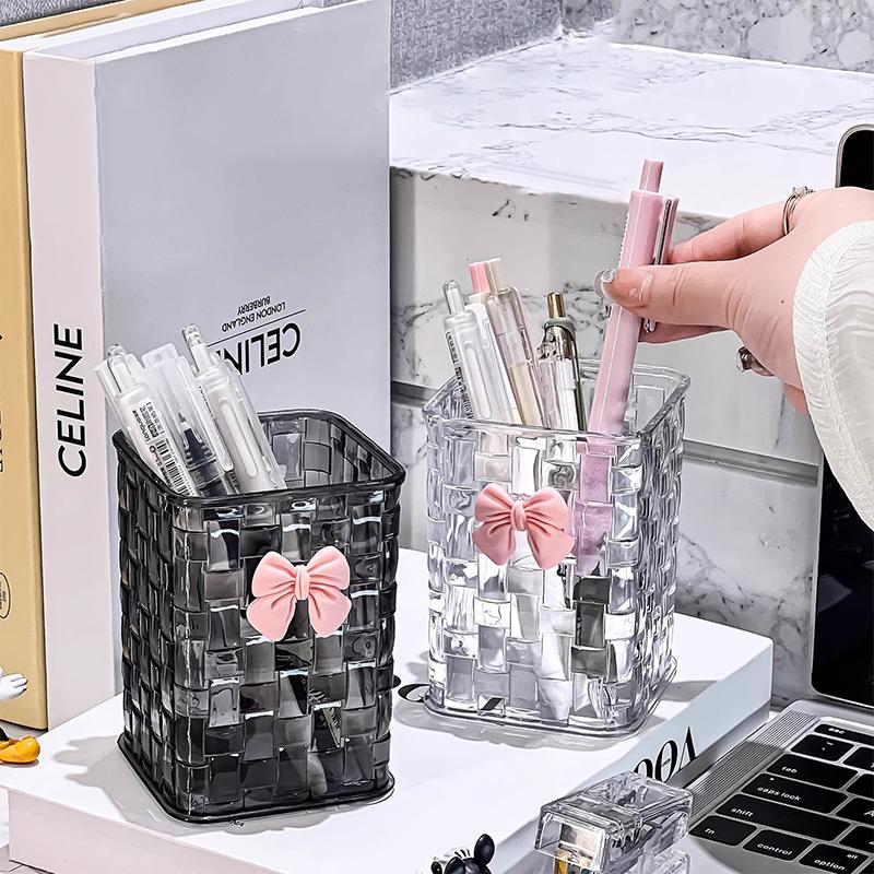 Desktop Pen Holder Storage Box Bow Decoration Basket Suitable For Storing Office Supplies