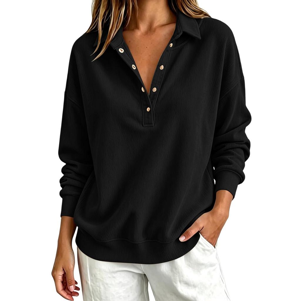 Women's V-Neck Long Sleeve Pullover Sweatshirt Color Casual Top for Everyday Wear