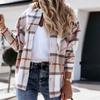 Women's  And Winter Fashion Loose Plaid Print Pocket Long Sleeve Jacket