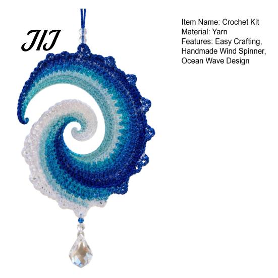 Beach House Hanging Decoration Ocean Wave Crochet Wind Spinner DIY Kit, Coastal Complete Yarn Supplies Craft Handmade Ornament for Home Decor Project