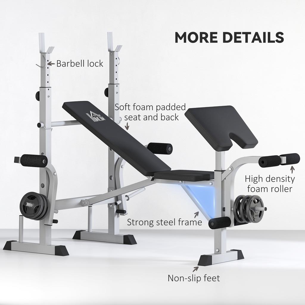 Adjustable Weight Bench with Squat Rack, Heavy Duty Bench Press Rack with Preacher Curl Pad, Leg Developer, Barbell Rack, Butterfly