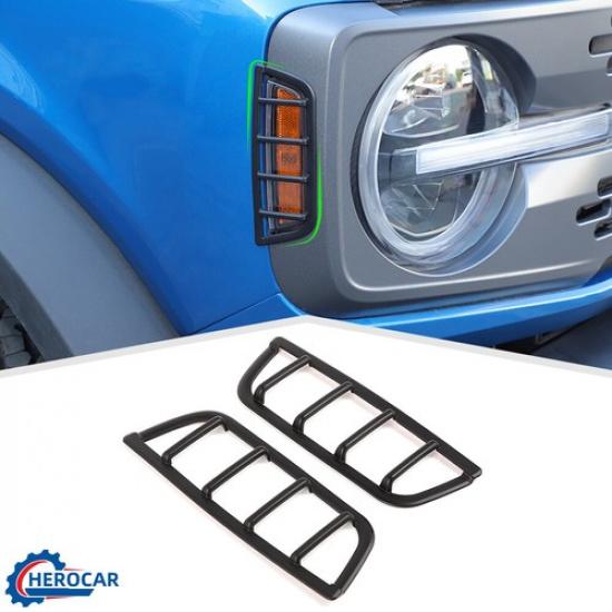 Car Front Small Light Lamp Cover Trim Decoration For Ford Bronco 21+Black ABS