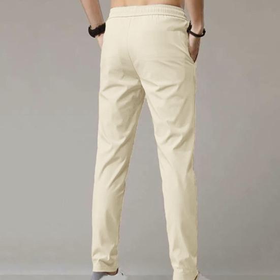 Men Pants Elastic Waist Trendy Polyester Casual Drawstring Men Trouser for Street Wear