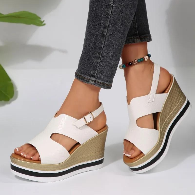 Fashion 2025 Fashion Ladies Shoes Open Toe Women's Sandals Summer Casual Plus Size Buckle Strap Comfortable Best Seller Wedge Sandals