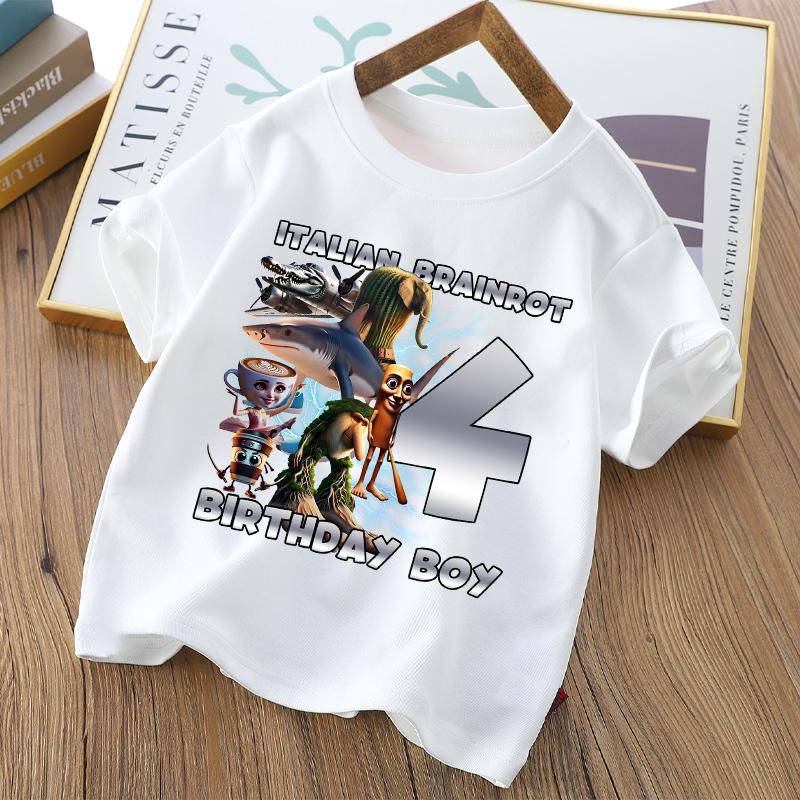 Tralalero Tralala Digit 1-9 T-shirt Boys Tungtung Sahur Brainrot Tees Child Summer Short Sleeve Birthday Tops Kids Clothes Gift