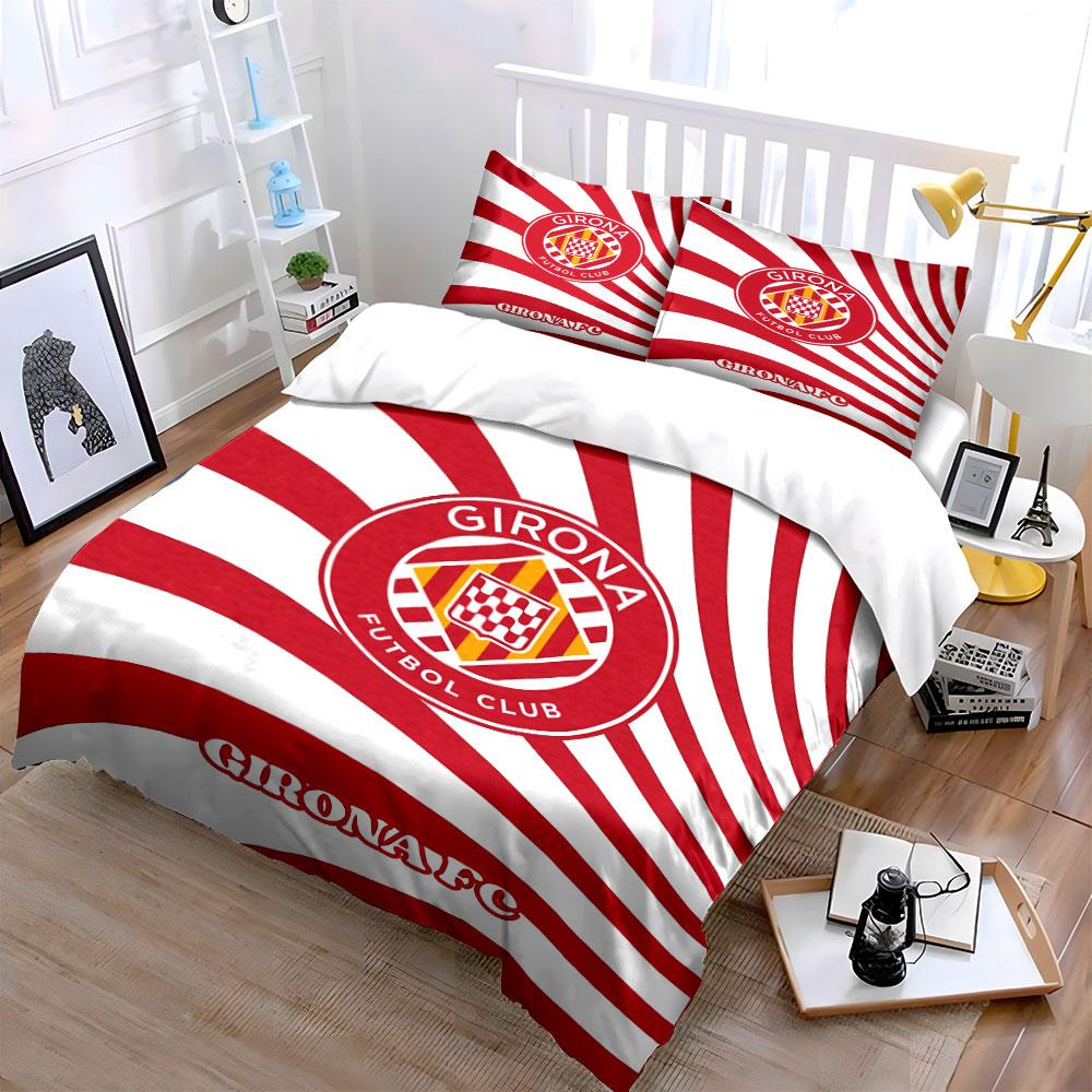 Girona FC Red Striped Bedding Set Bedding Duvet Cover Set Duvet Cover Pillowcases  (1 * Duvet Cover 2 * Pillowcases, without duvet insert)
