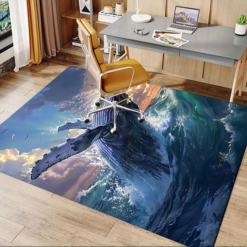 Whale Theme Office Carpet Chair Mat: Large Size, Non Slip Desk Pad for Home Decor, Suitable for Bedroom, Living Room, and Various Rooms