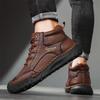 Men's Plus Size Handmade Leather Mid-top Boots - Thick Sole, Lace-up, Outdoor Casual