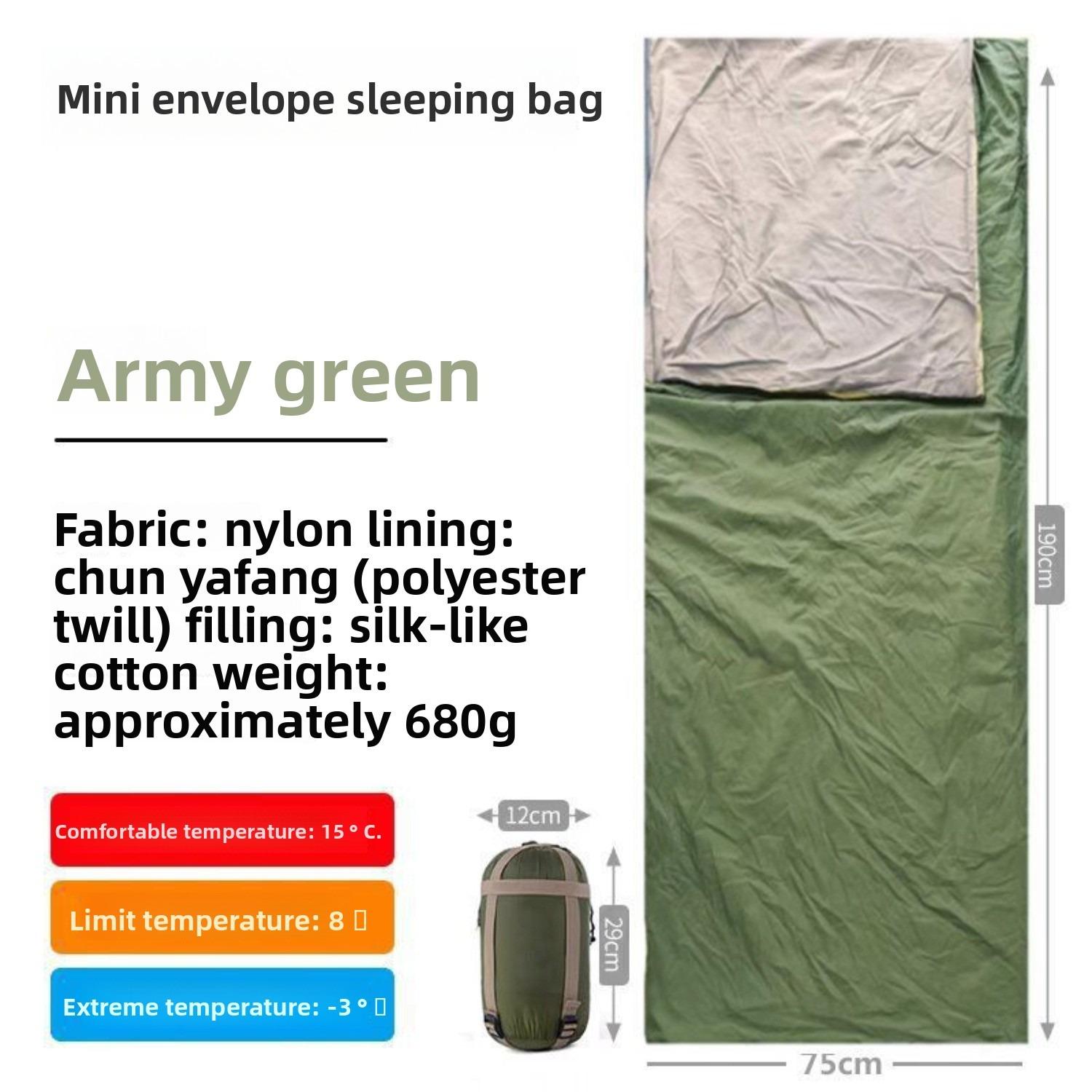 

Ultra Light Mini Envelope Sleeping Bag Washable Connectable Down Cotton Sleeping Bag Hygienic Portable Design For Adult Outdoor Camping Travel зелений