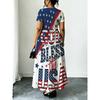 God Bless The USA Flag Print Plus Size Round Neck T Shirt Dress Red White Blue Casual Loose Fit Long Dress for Women Summer Outfit