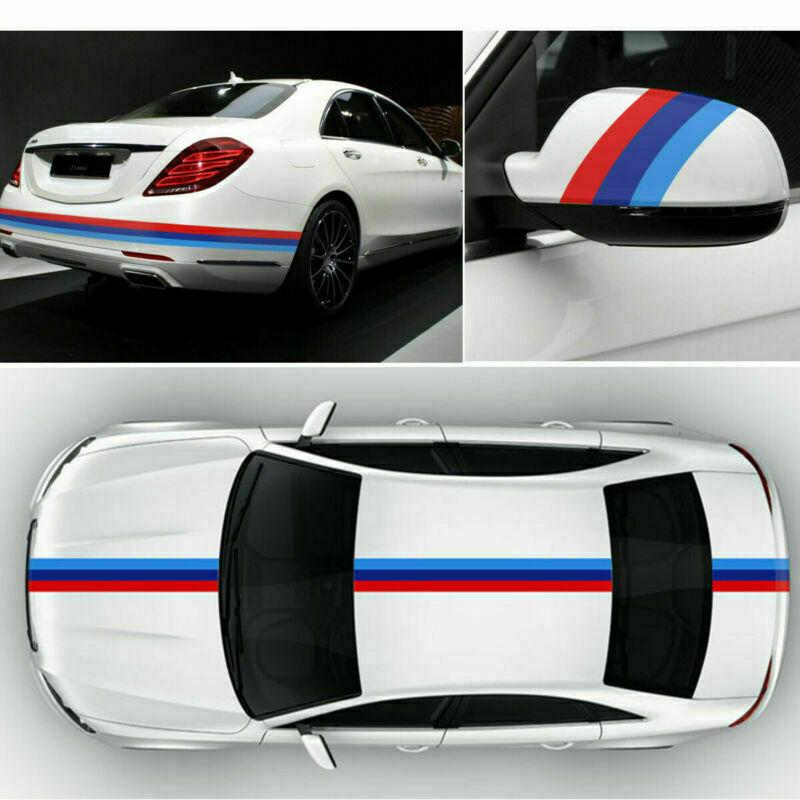 MLKQ6 Car Sticker M Color Stripes Rally Side Hood Racing Motorsport Vinyl Decal Sticker Strip Bumper Engine Cover For BMW 117"/4.5m