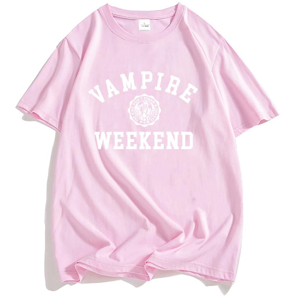 VAMPIRE WEEKEND Collegiate T-shirt Summer Short Sleeve Cotton Male Tshirts Round Neck Fashion Printing T Shirts Men Women Tees