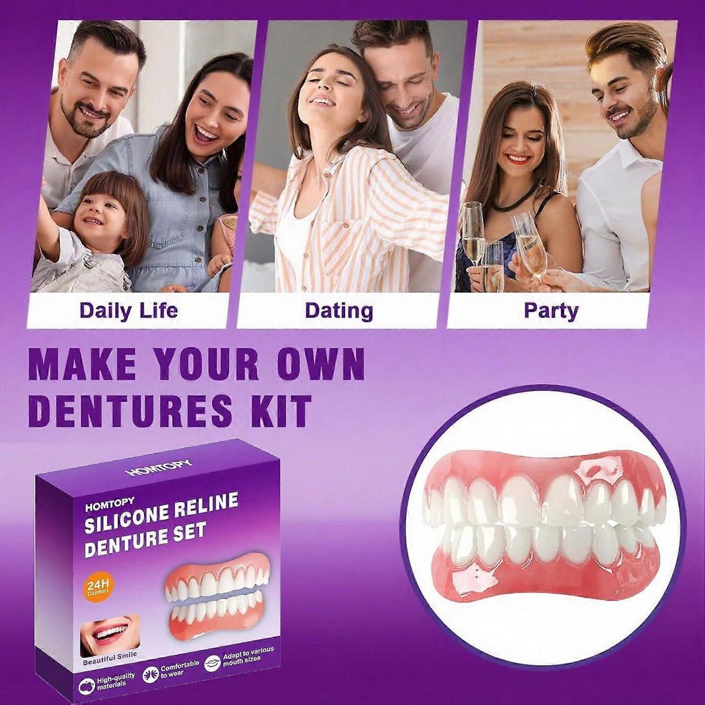 Silicone Reline Denture Set, Professional Denture Silicone Reline Kit, Upper and Lower Veneer, Soft and Comfortable Dentures, Renew Your Smile, Rebuil