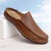 Hot Work Handmade Fashion Men Half Loafers Genuine Leather Slippers Loafer Slides Breathable Mules for Man Outdoor Lightweight