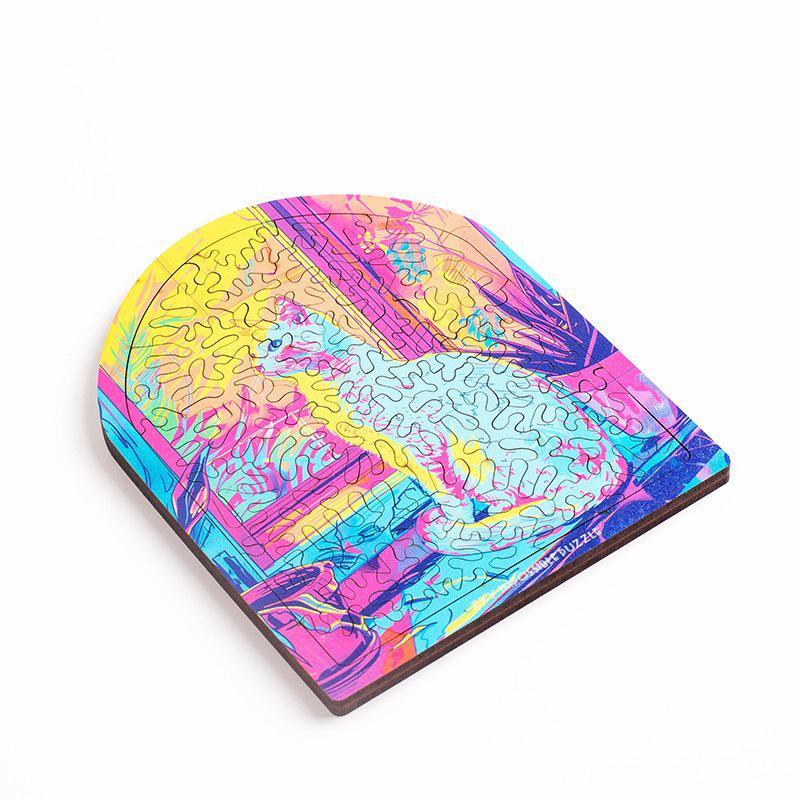 Cat by the Window: Creative Wooden Irregular Shape Puzzle for Kids – Immersive, Educational Birthday Gift.