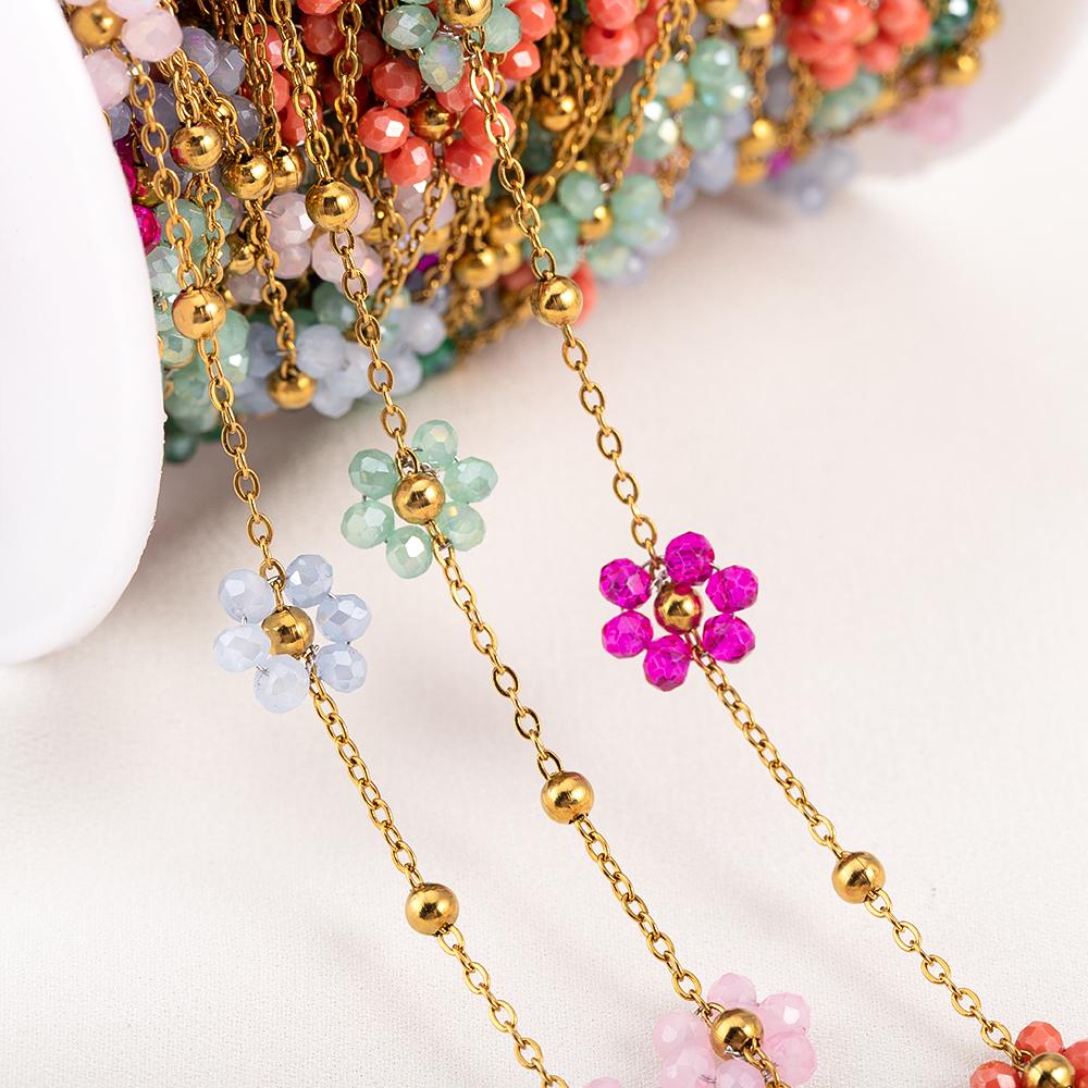 1 Meters Stainless Steel Chain Jewelry Making Golden Chain Sun Flower Beads Chain DIY Jewelery Handmade Materials Making Crafts