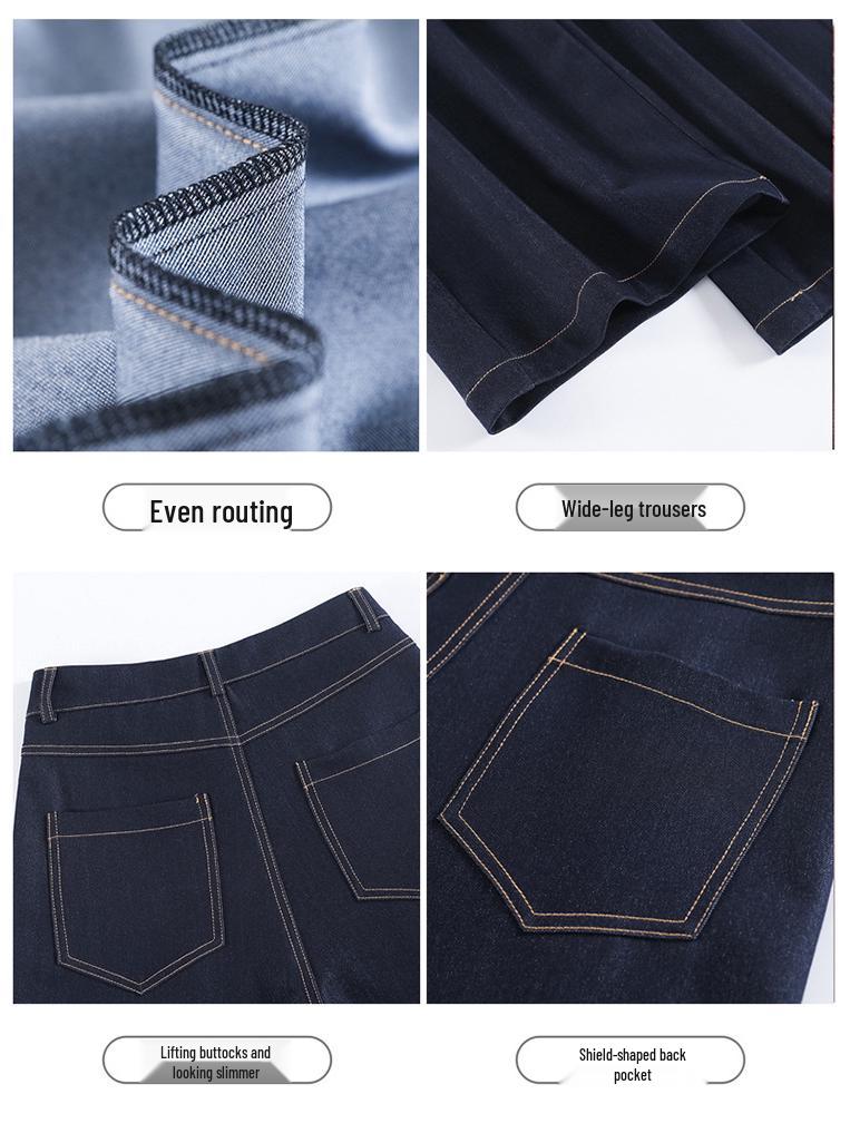 Women's Dark Blue Tencel High-Waisted Slimming Jeans, 2025 Spring/Summer Collection - Straight-Leg, Bright Stitching, Fashionable Draping Design.