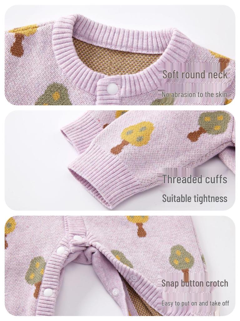 2026 Spring Collection: Newborn Baby Girls' Knit Romper - 100 Days Outdoor Wear