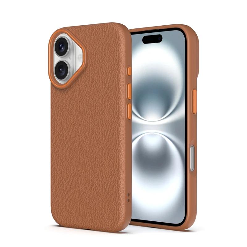 Luxury Business Lychee Pattern PU Leather Soft TPU Phone Case For iPhone 16 14 15 13 12 11 Pro Max 16Plus Shockproof Back Cover