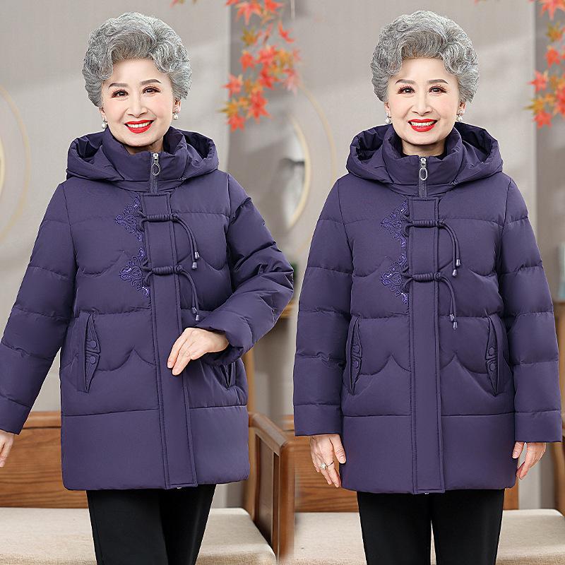 Hooded Cotton Jacket for Women: Warm, Thick, Velvet-Lined Winter Wear for Middle-Aged and Elderly, featuring Grandmother-Style Lamb Fleece.