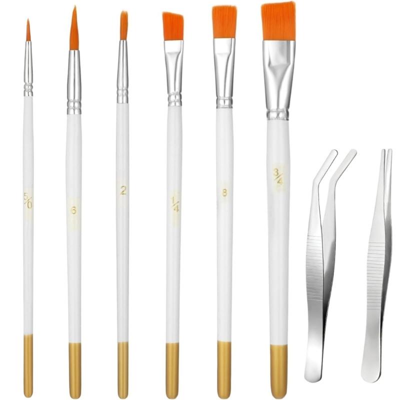 

6Pcs Multipurpose Decorating Brush Set With Stainless Steel Tweezers for Cake Fondant Baking Chocolate Cookie Decoration 1