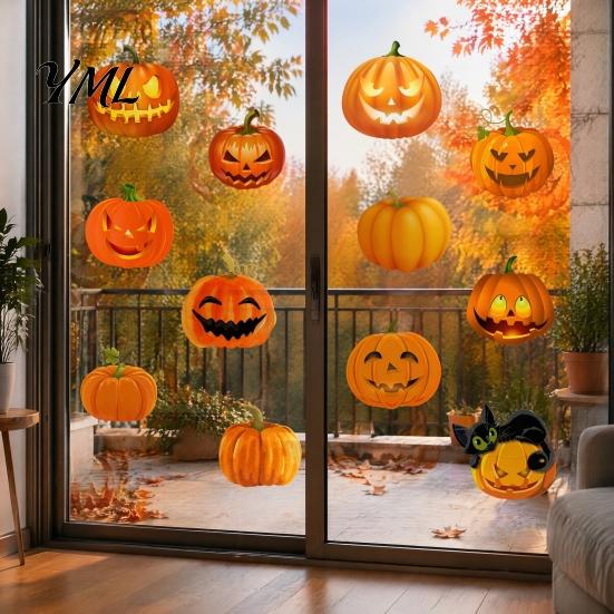 Non Scary Halloween Home Decor 3 Sheets Ghost Face Pumpkin Wall Sticker, Cute Black Cat Removable Stickers for Kids Decorative Decals, Waterproof PVC