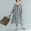 Korean V-Neck Plaid Dress for Plus Size - Loose Fit, Mid-Length with Open Button Design