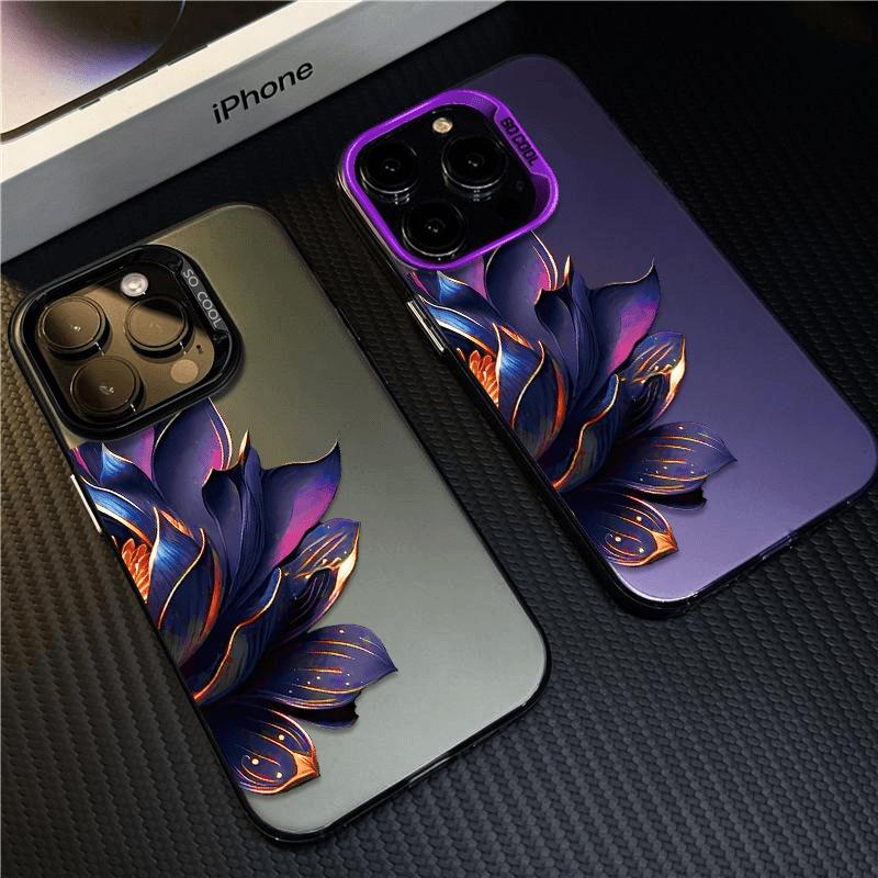 Purple lotus applies to Apple 16promax mobile phone case 15 anti-drop iPhone14 protective case 13 creative personality