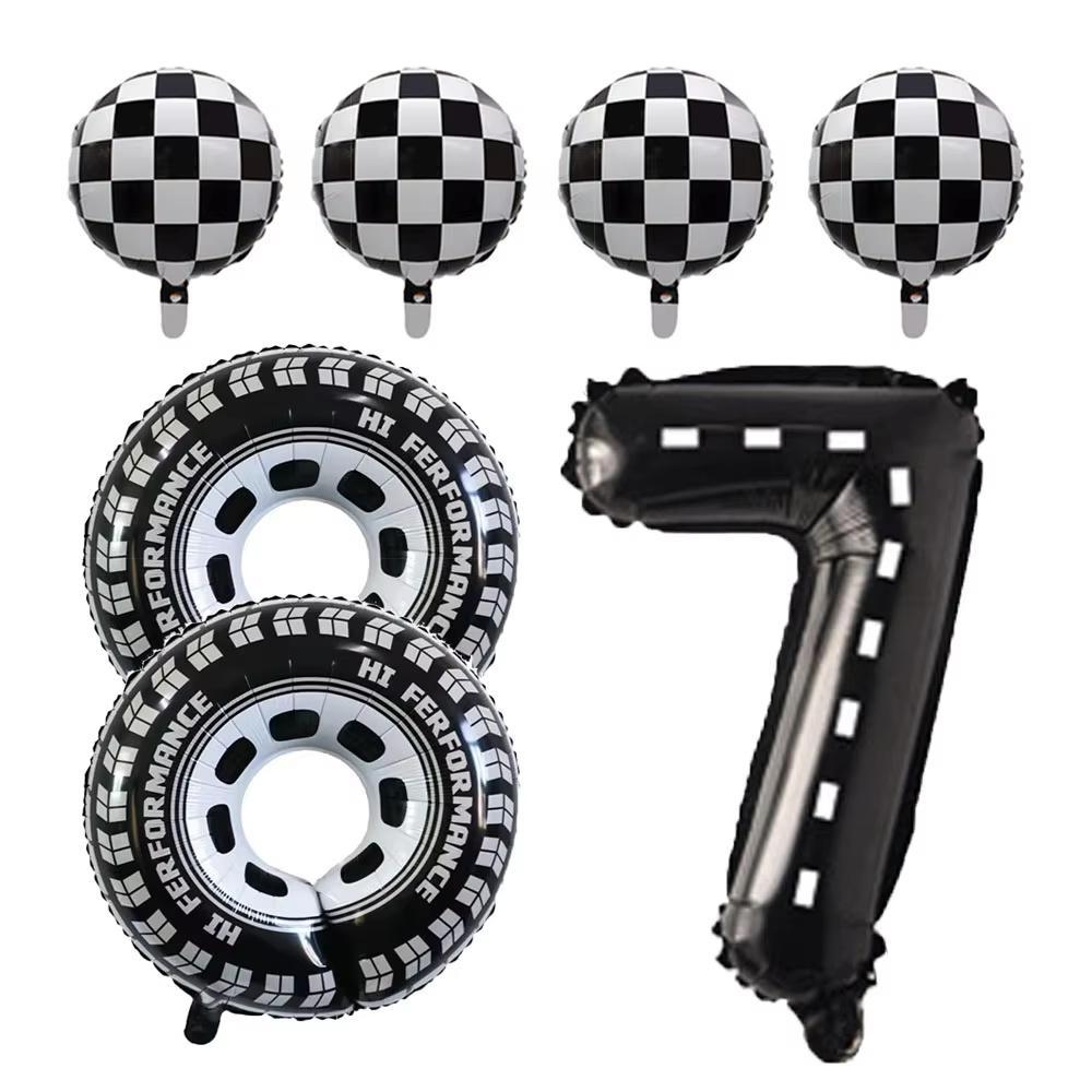 7pcs Race Car Balloons Birthday Party Supplies Tire Wheel Balloons  Checkered Tire Balloon Party Favors Decorations