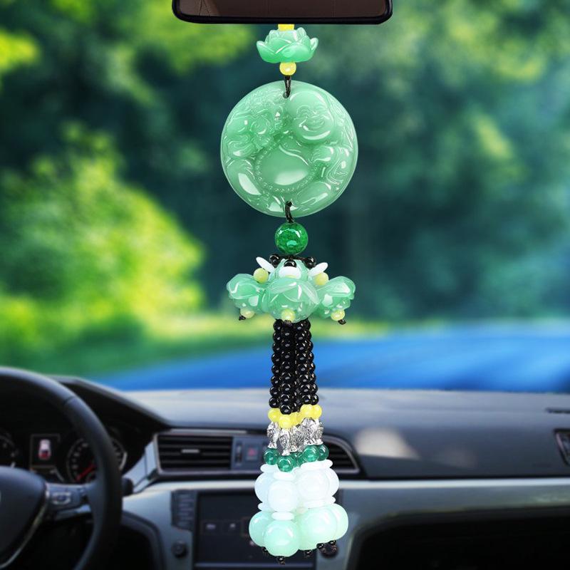Live Broadcast New Lotus Pendant: Interior Car Decoration Imitation Green Jade for Entry/Exit