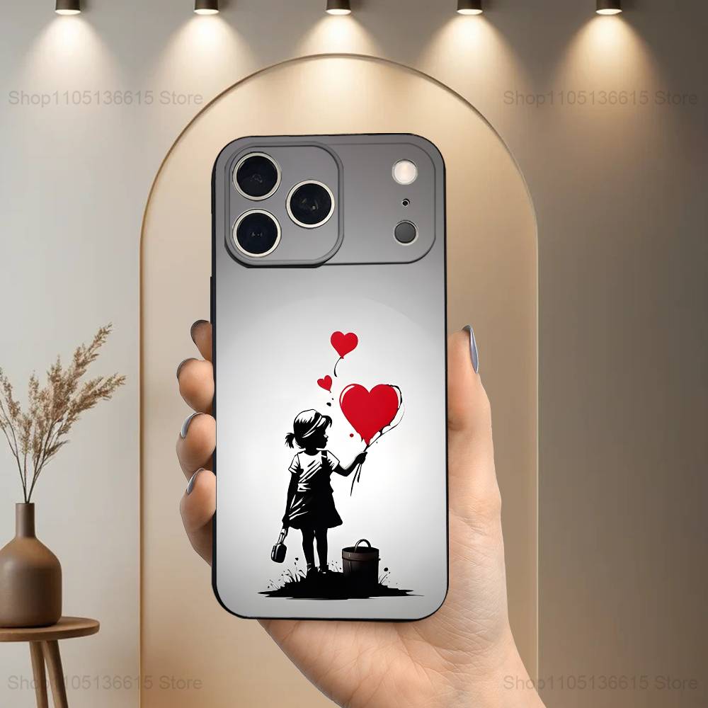 Graffiti Art B-Banksy S-Street Case For iPhone 12,14,15,16,17,13,11,X,Mini,Plus,Pro Max,8,7,XR,SE,XS,Soft Silicone Black
