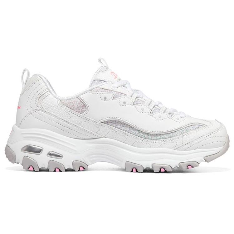 Skechers DLites Cuir 1.0 Classique Rétro Mode Basse Dad Shoes Baskets Femme Blanc Rose 149791-WPK