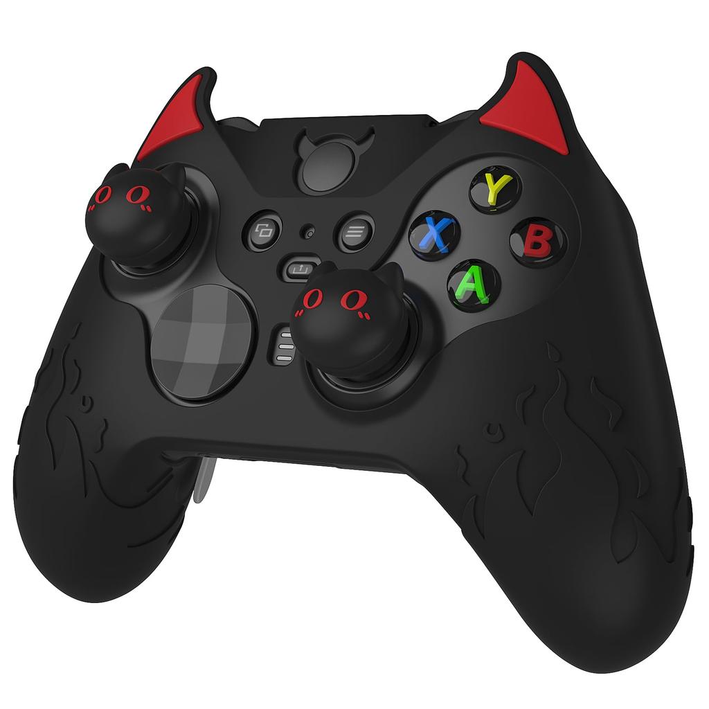PlayVital Cute Demon Silicone Cover for Xbox Elite Wireless Controller Series Includes Thumb Grip Caps 2, (Black)