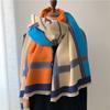 Autumn and winter new color matching fringed hair scarf women's splicing thickened shawl fashion one piece