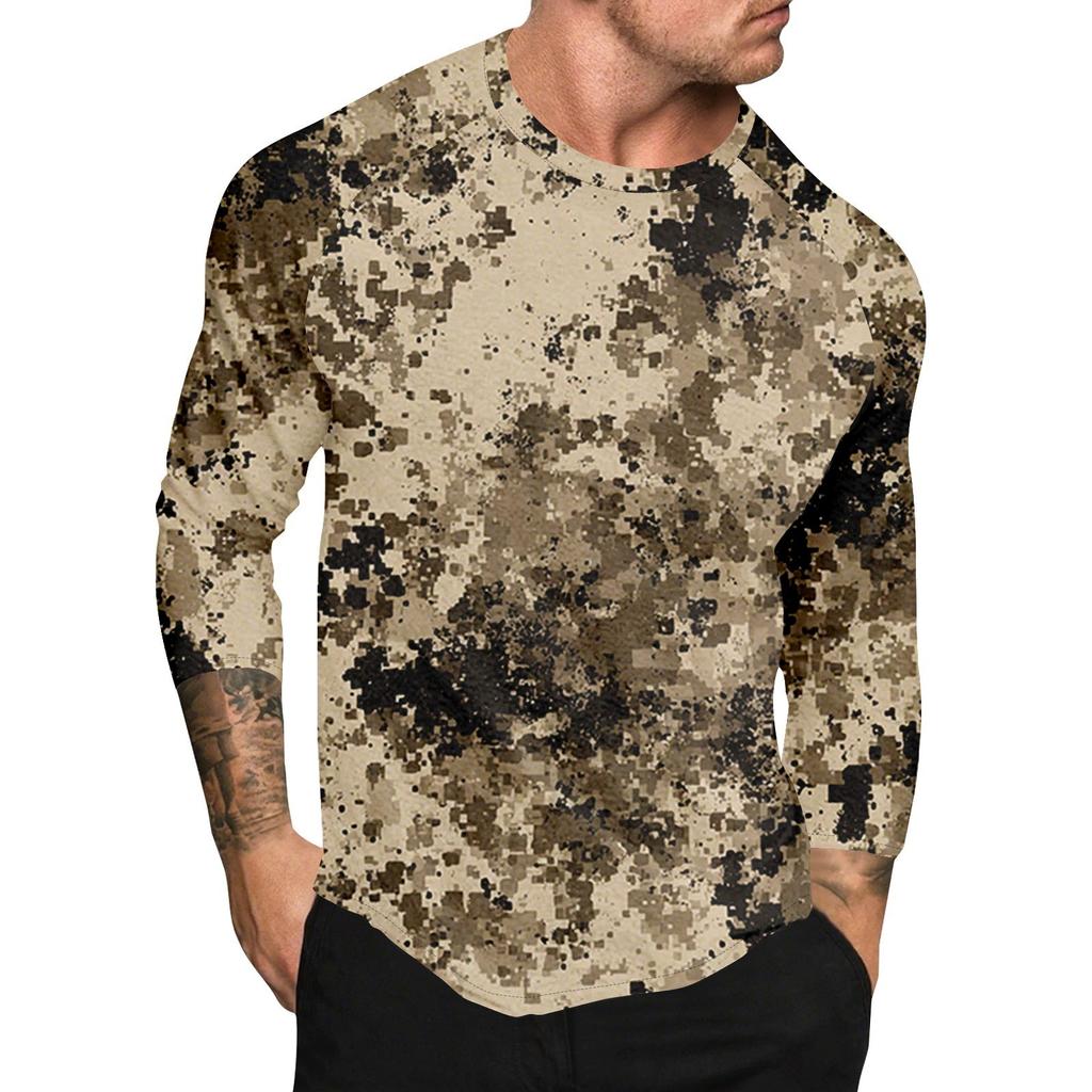 Camouflage Style Printed Raglan Sleeves Men's Short Sleeved Top